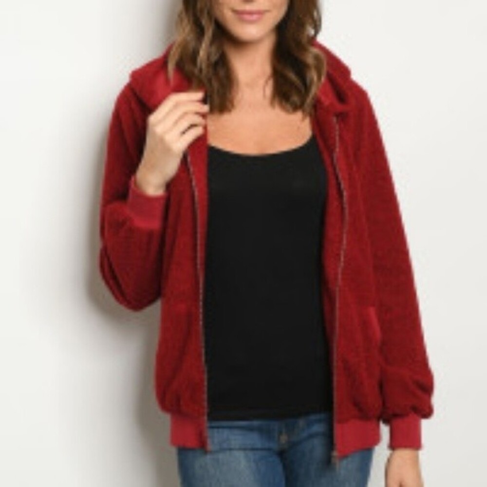Burgundy Teddy Jacket S